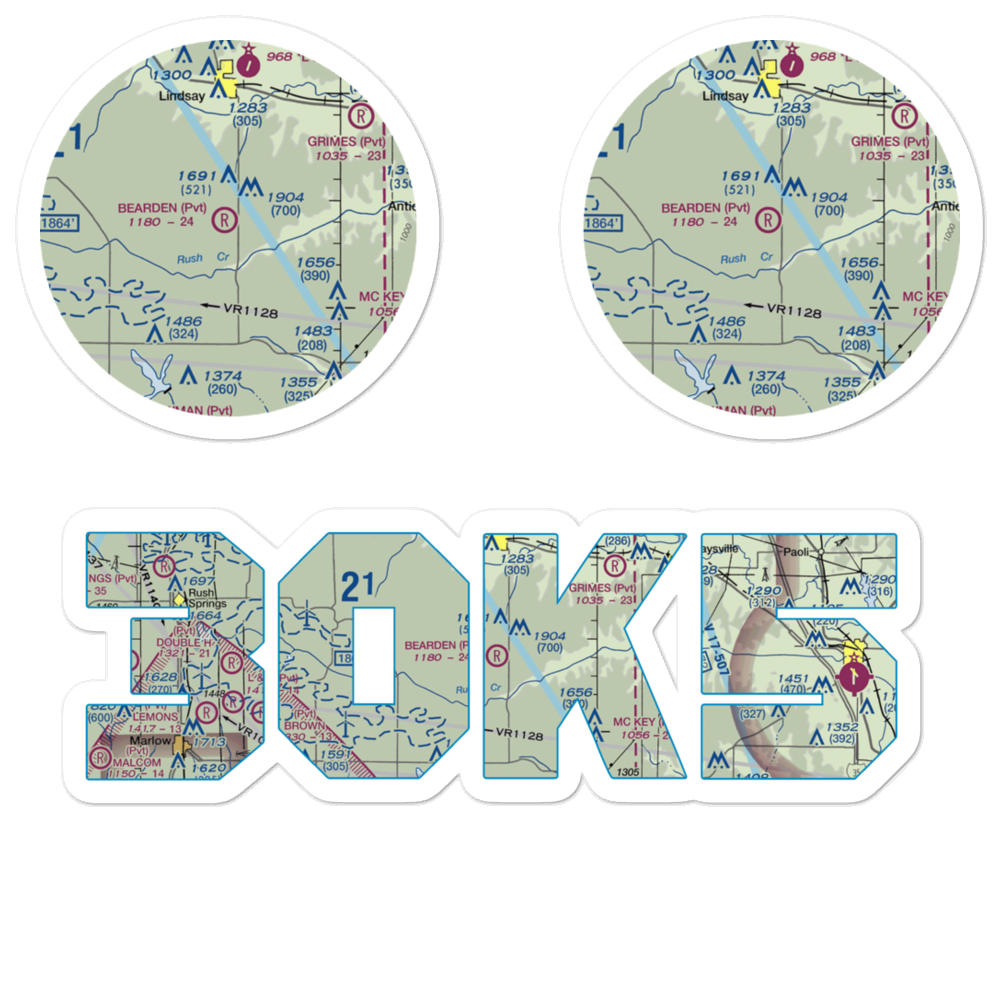 Bearden Private Airport (3OK5) VFR Sectional Sticker Pack 