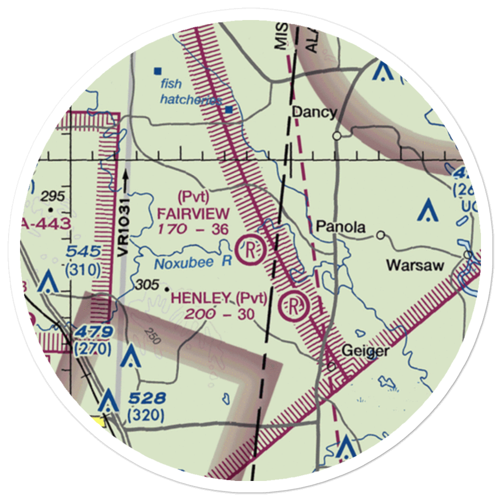 Fairview Farms Airport (3MS8) VFR Sectional Sticker (20 mile) 