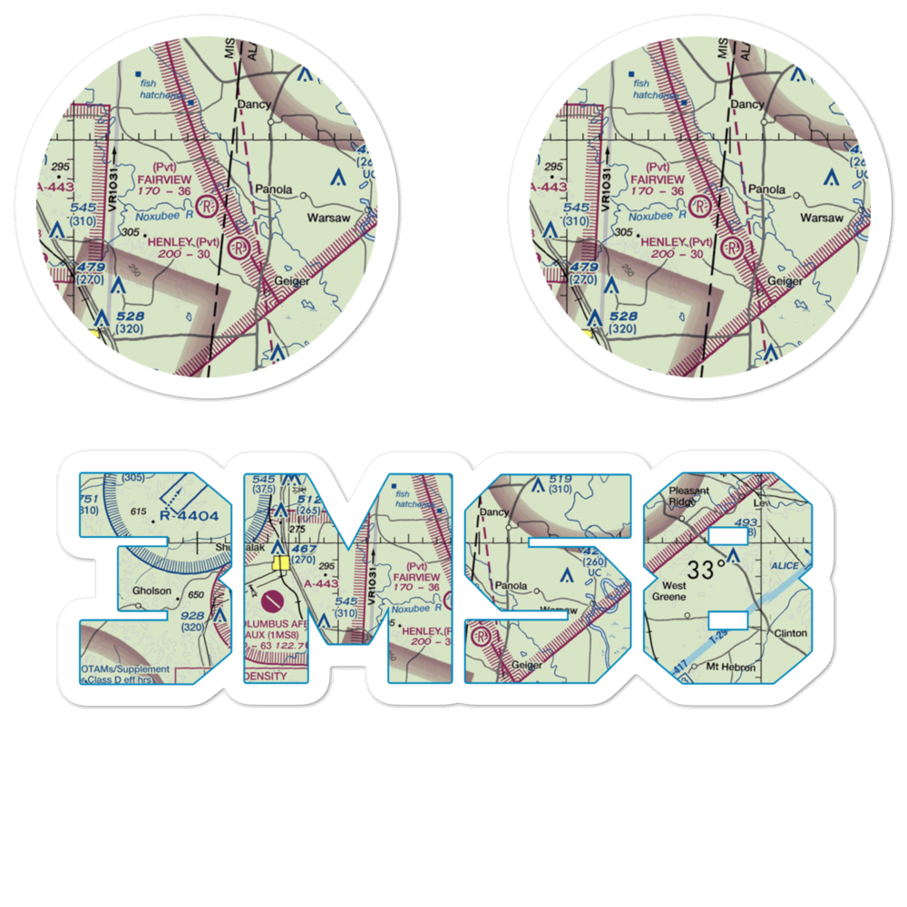 Fairview Farms Airport (3MS8) VFR Sectional Sticker Pack 