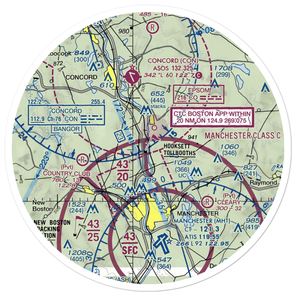 Hooksett's Seaplane Landing (37NH) VFR Sectional Sticker (30 mile) 