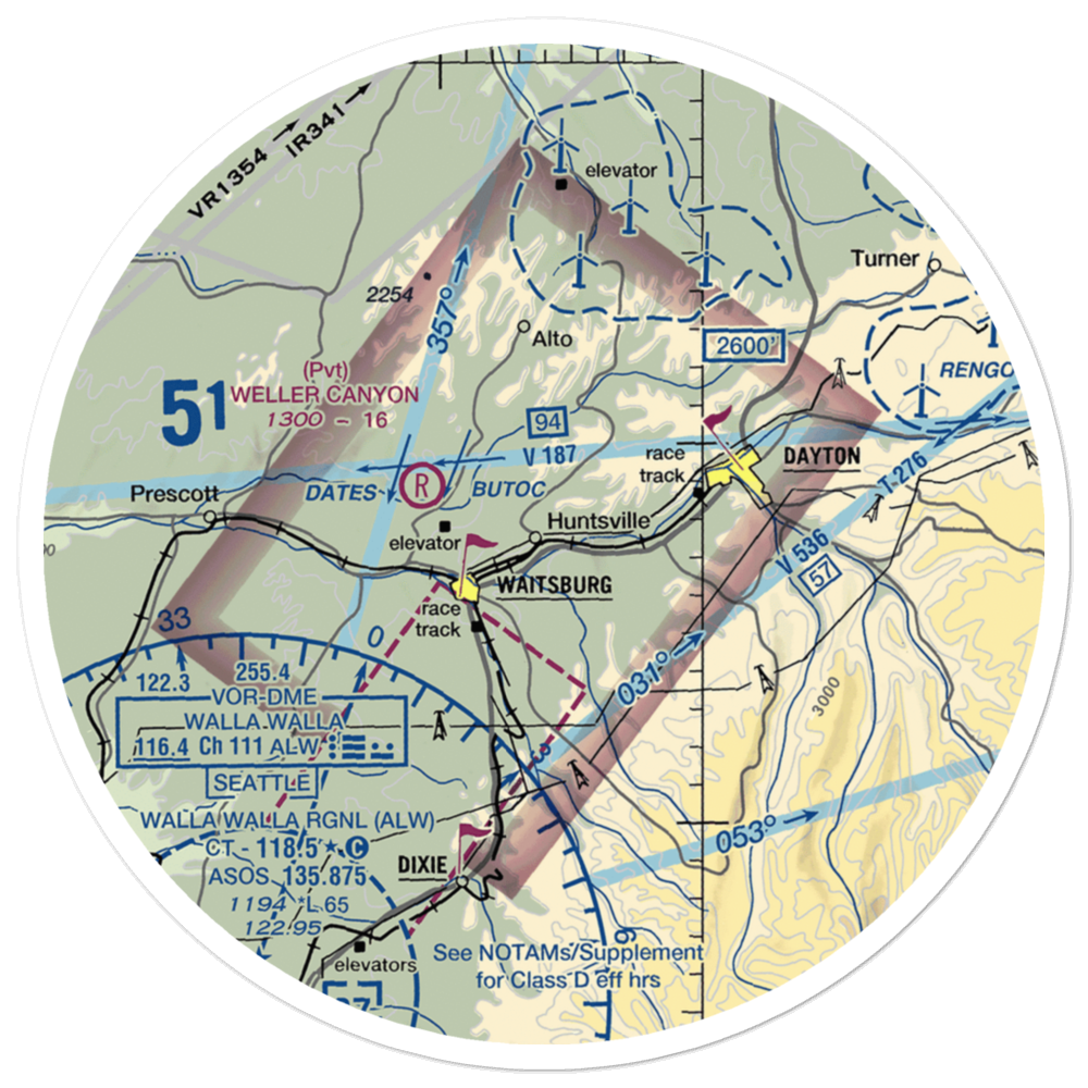 Touchet Valley Airport (2WA9) VFR Sectional Sticker (30 mile) 