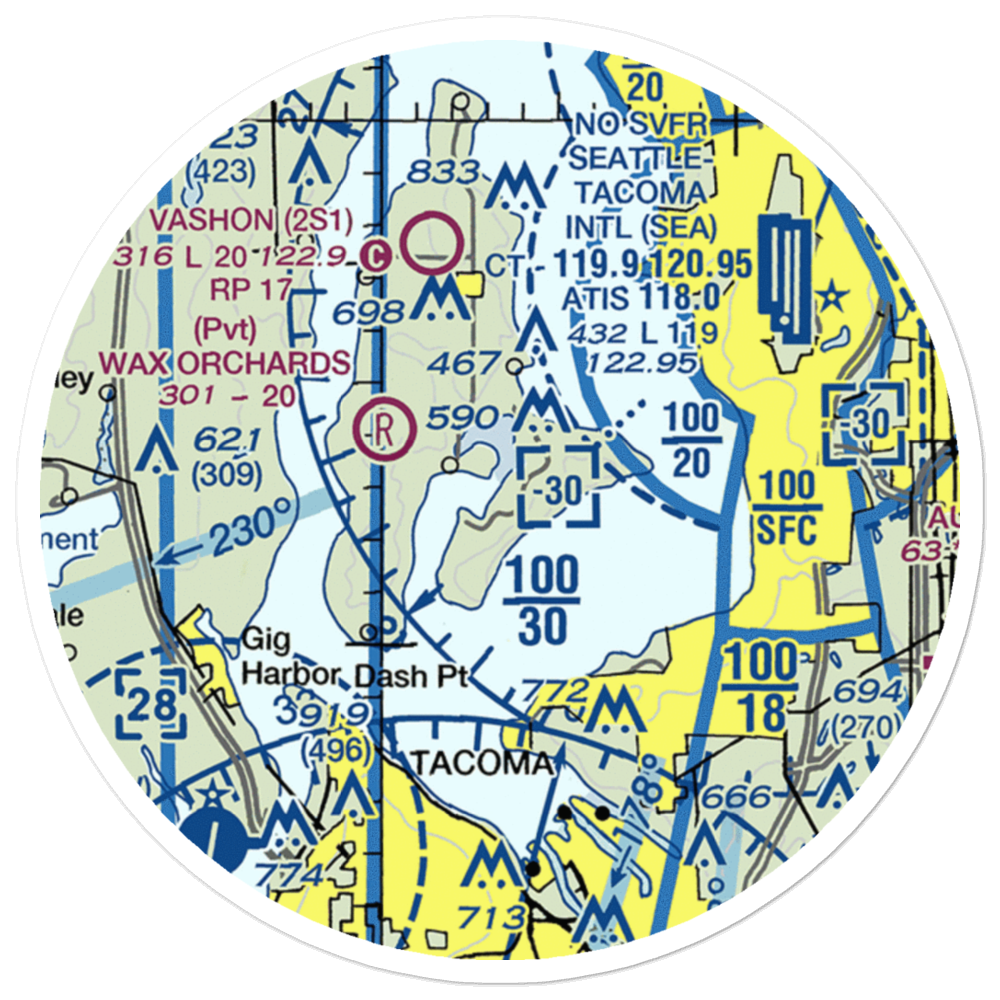 Quartermaster Harbor Seaplane Base (2WA2) VFR Sectional Sticker (20 mile) 