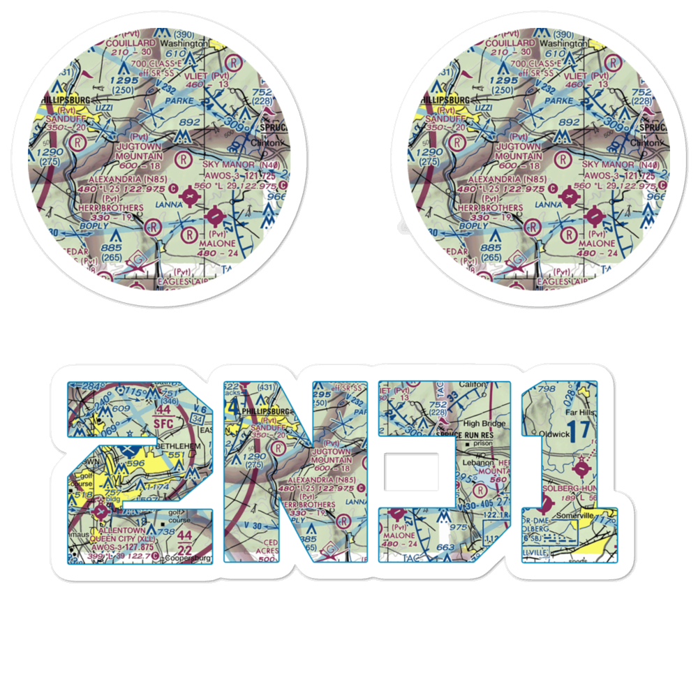 Jugtown Mountain Airport (2NJ1) VFR Sectional Sticker Pack 