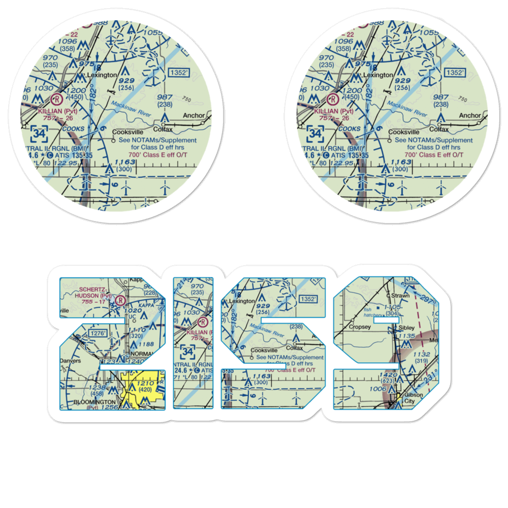 Schertz Aerial Service - Cooksville Airport (2IS9) VFR Sectional Sticker Pack 