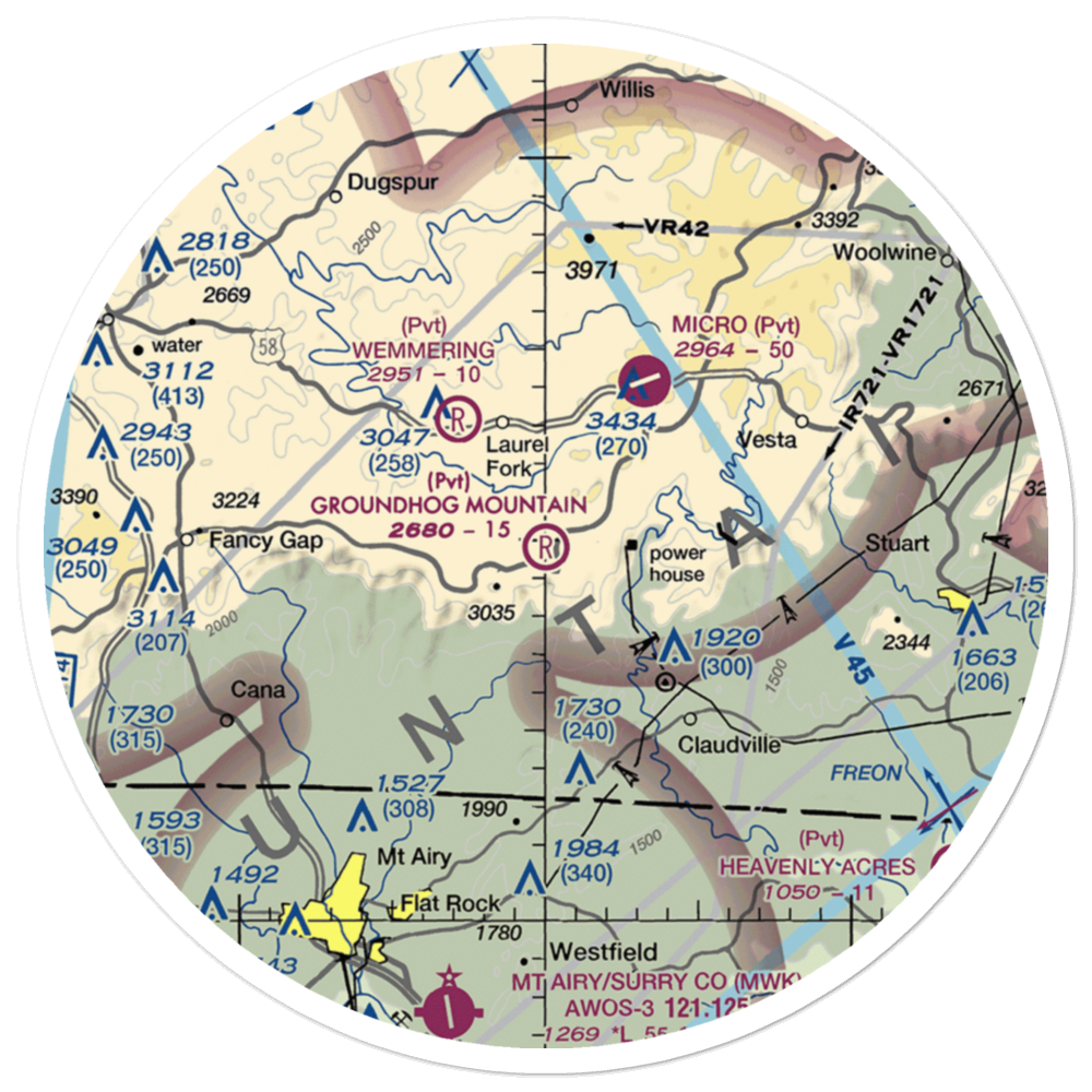 Groundhog Mountain Airport (00VI) VFR Sectional Sticker (30 mile) 