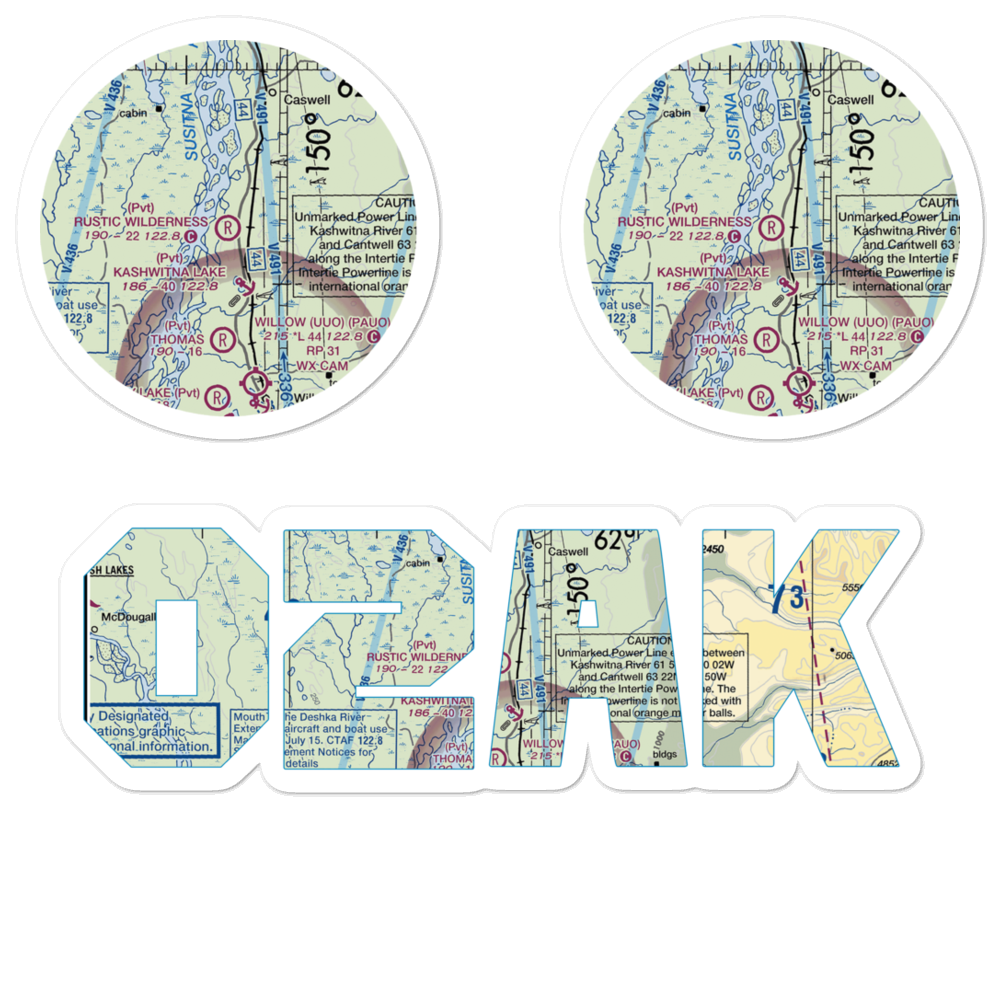 Rustic Wilderness Airport (02AK) VFR Sectional Sticker Pack 