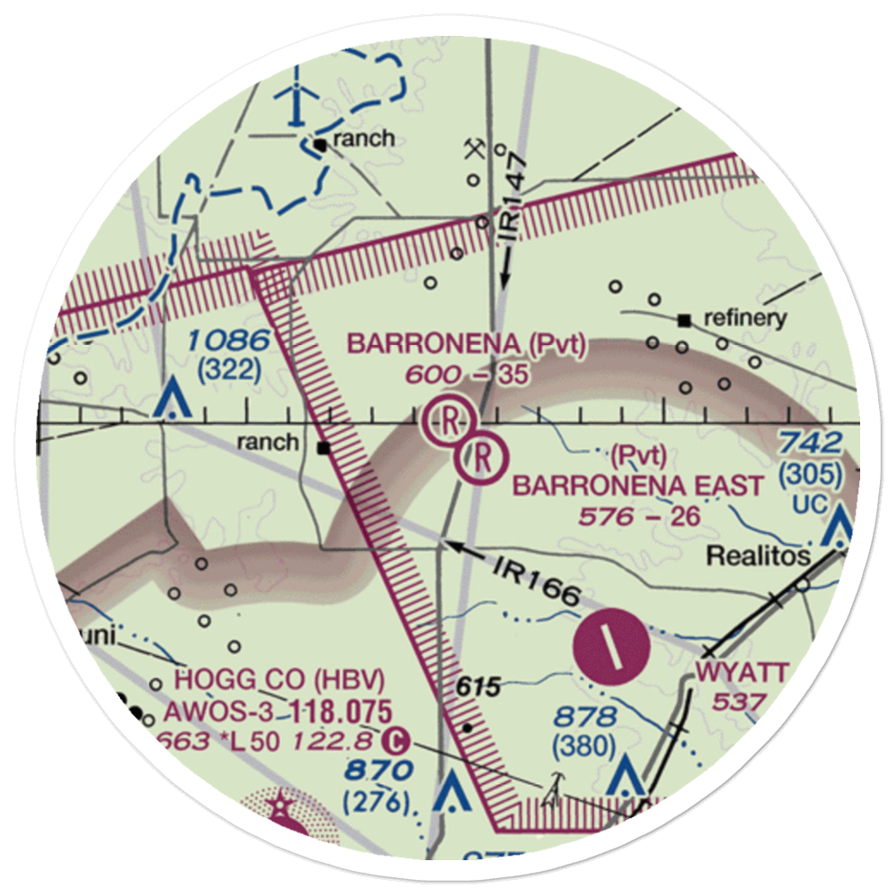 Barronena Ranch Airport (03TE) VFR Sectional Sticker (20 mile) 