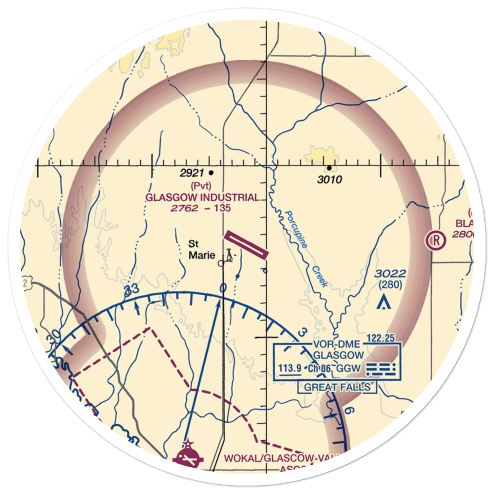 Glasgow Industrial Airport (07MT) VFR Sectional Sticker (30 mile) 