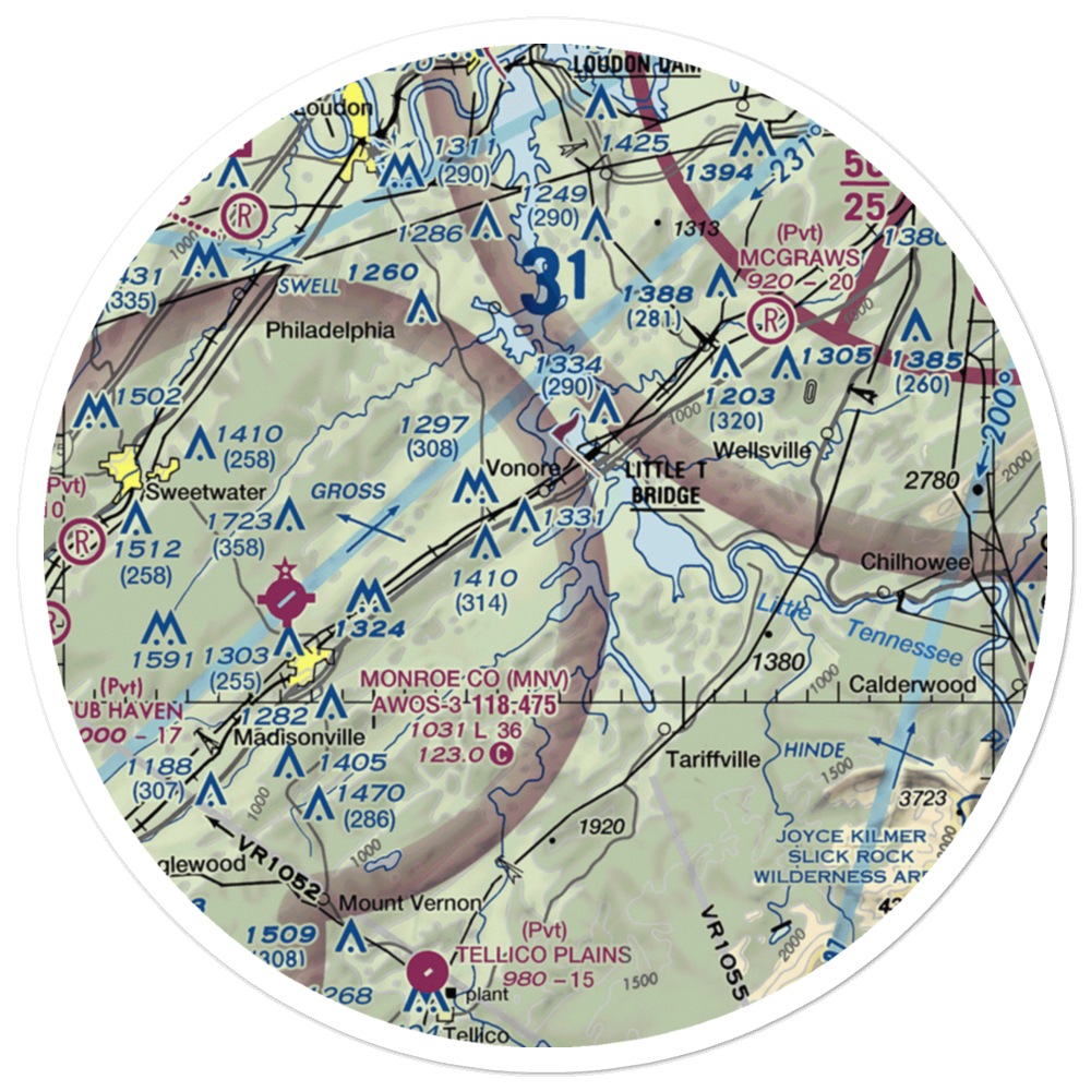 Corntassel Airport (07TN) VFR Sectional Sticker (30 mile) 
