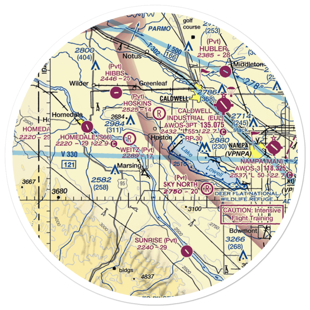 Symms Airport (08ID) VFR Sectional Sticker (30 mile) 