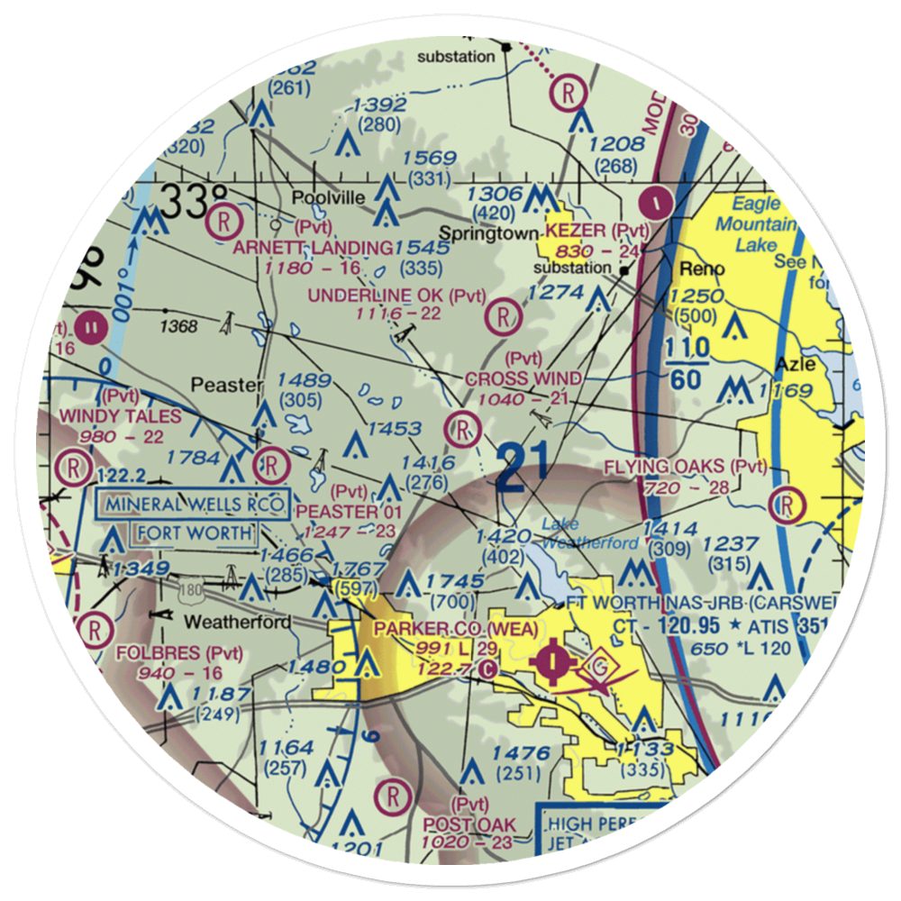 Cross Wind Airport (08TX) VFR Sectional Sticker (30 mile) 