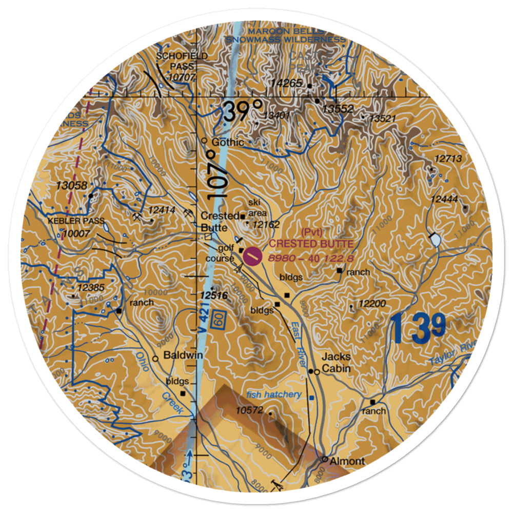 Crested Butte Airpark (0CO2) VFR Sectional Sticker (30 mile) 