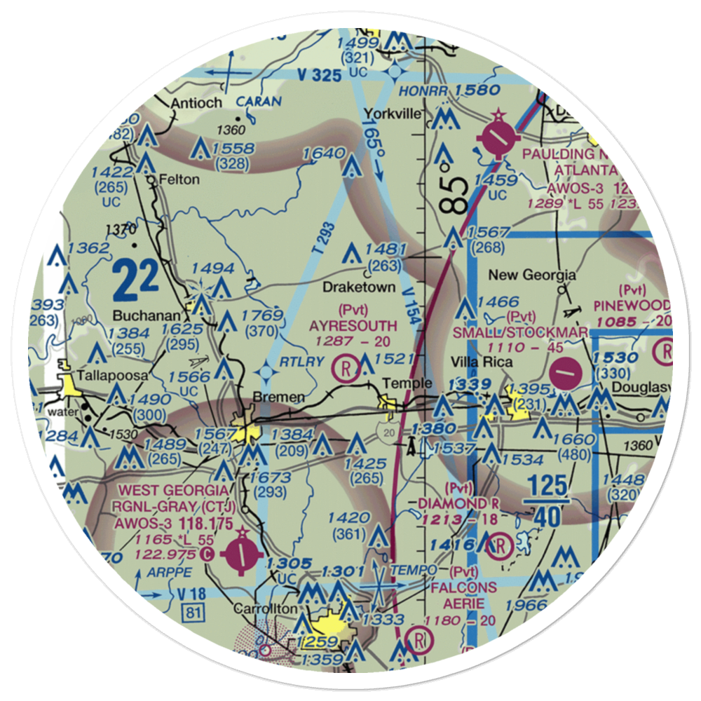 Ayresouth Airport (0GA3) VFR Sectional Sticker (30 mile) 