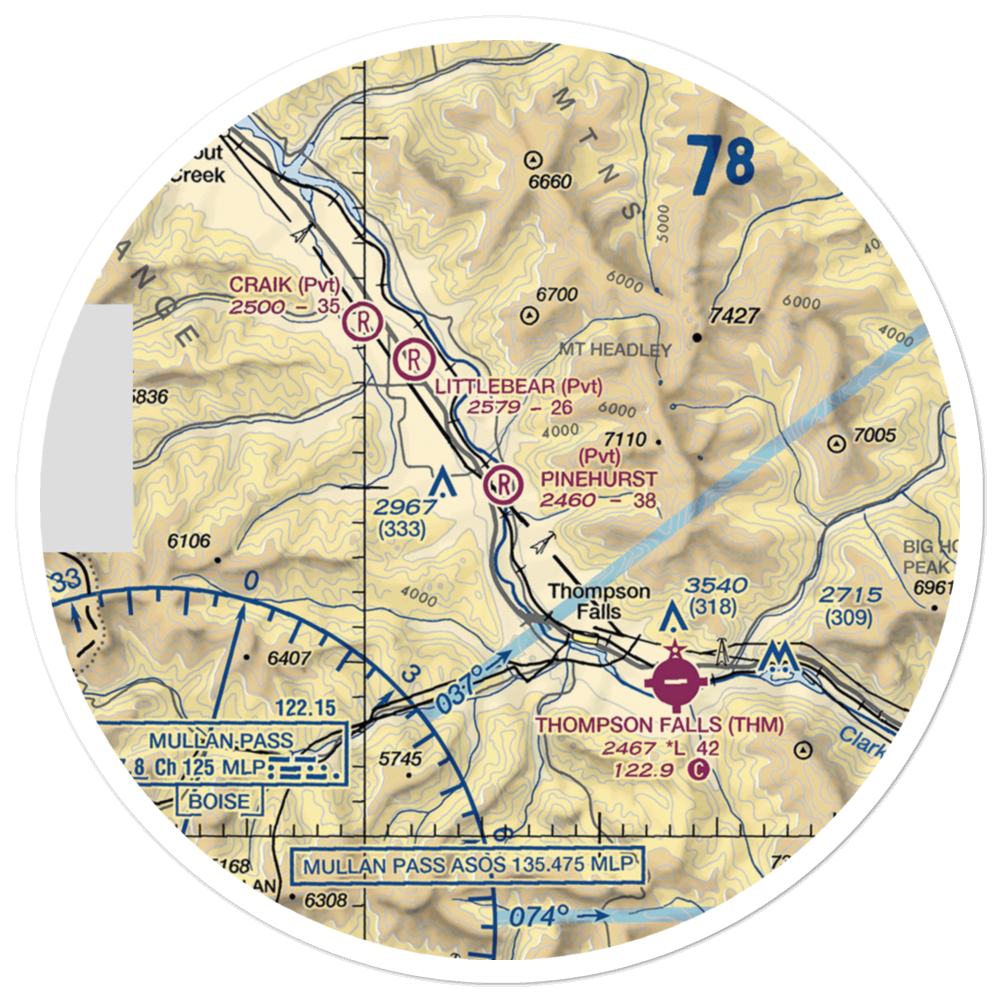 Pinehurst Ranch Airport (0MT7) VFR Sectional Sticker (30 mile) 