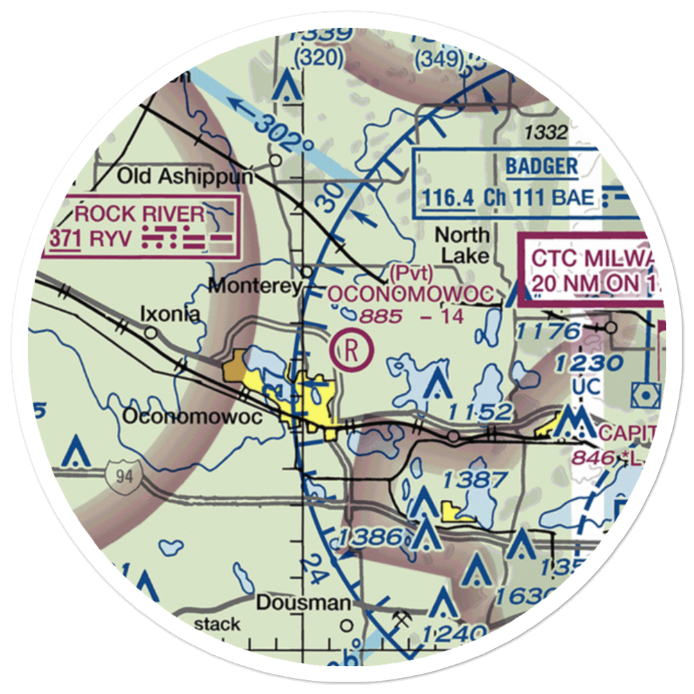Oconomowoc Airport (0WI8) VFR Sectional Sticker (20 mile) 