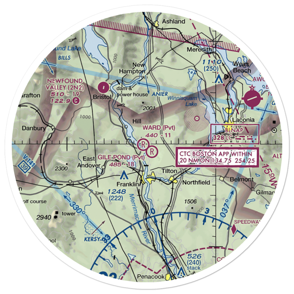 Gile Pond Airport (12NH) VFR Sectional Sticker (30 mile) 