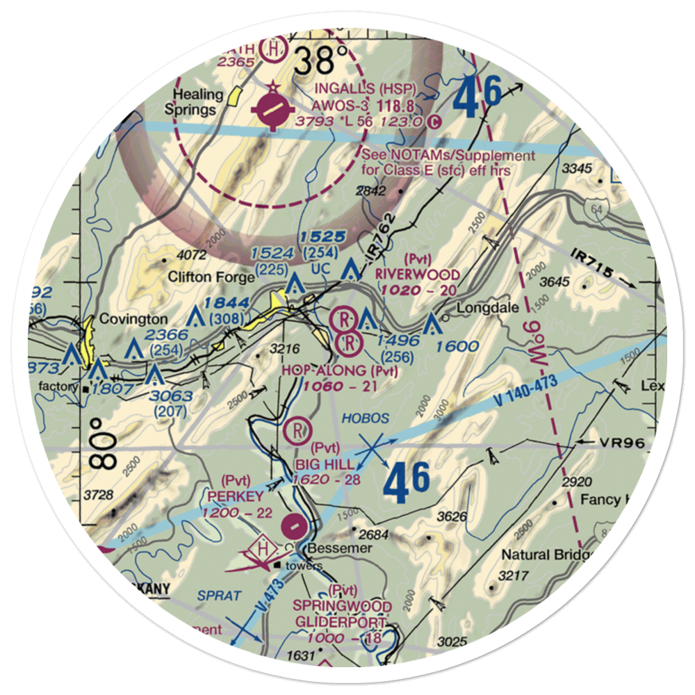 Hop-Along Airport (12VA) VFR Sectional Sticker (30 mile) 