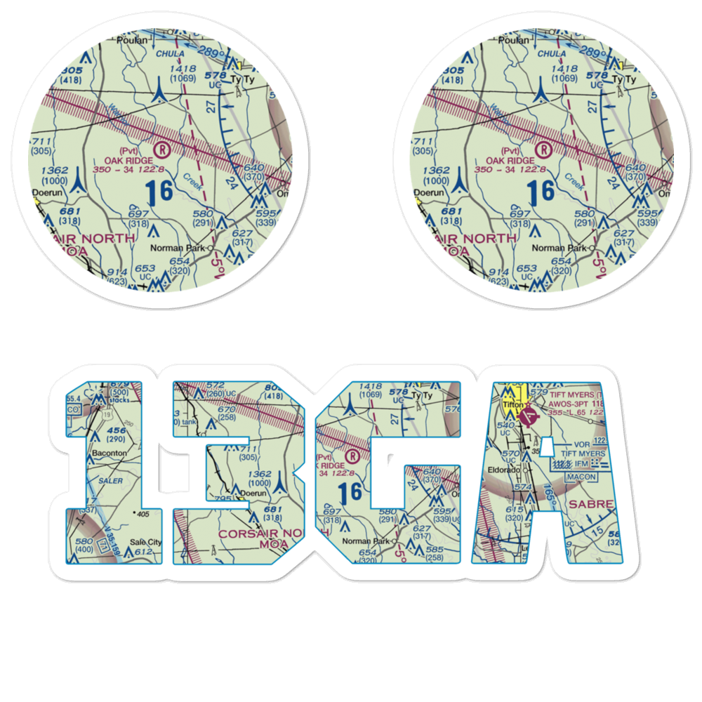 Oak Ridge Plantation Airport (13GA) VFR Sectional Sticker Pack 
