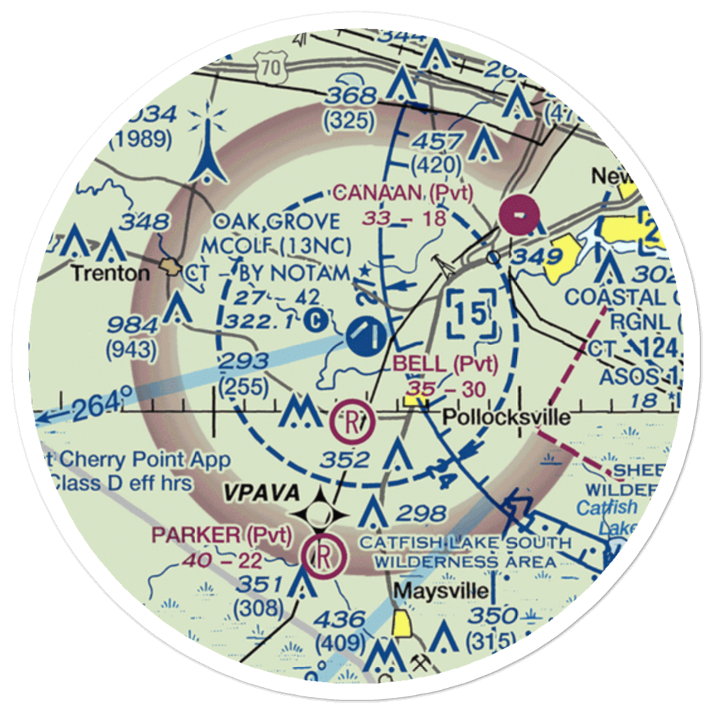 Oak Grove Marine Corps Outlying Field (13NC) VFR Sectional Sticker (20 mile) 