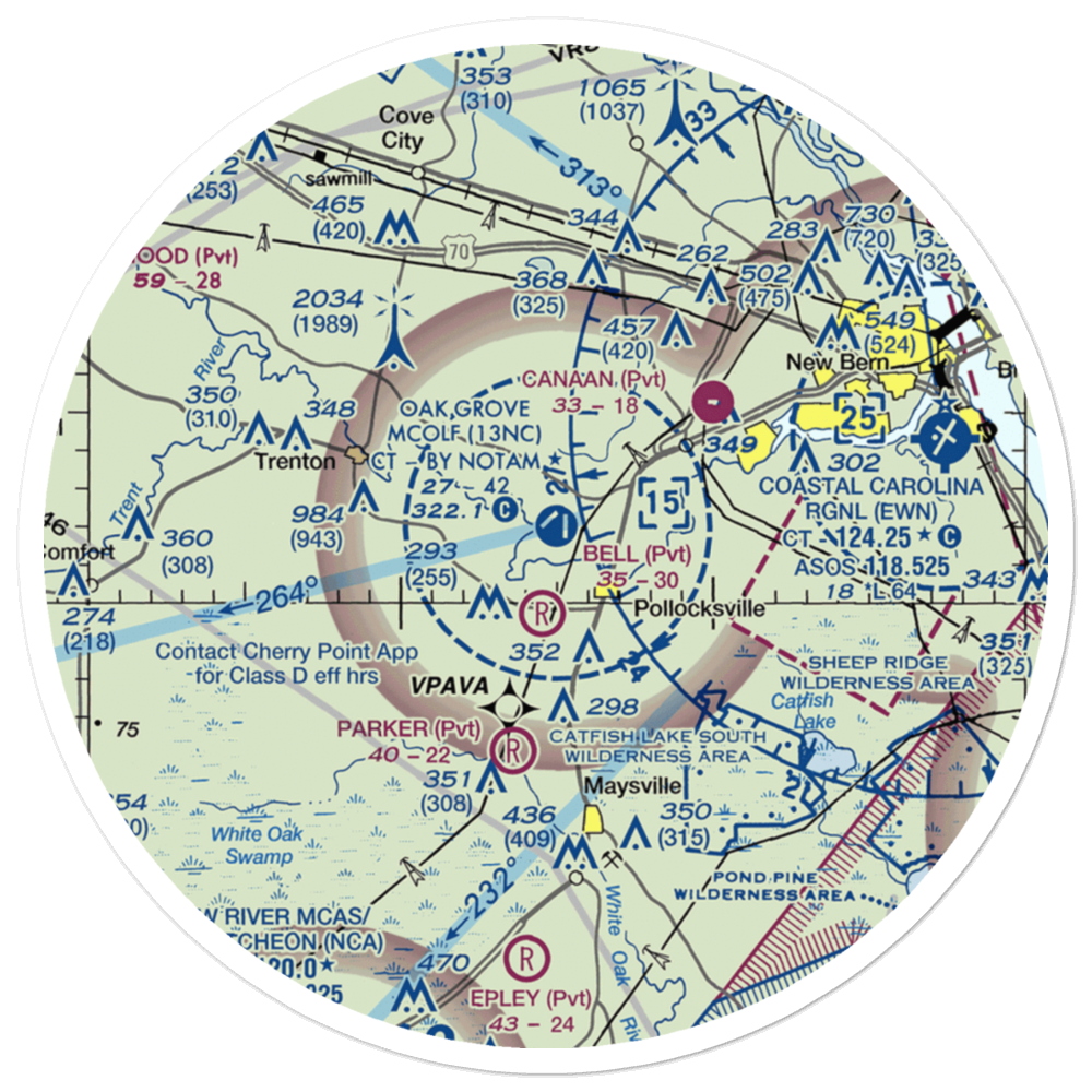Oak Grove Marine Corps Outlying Field (13NC) VFR Sectional Sticker (30 mile) 