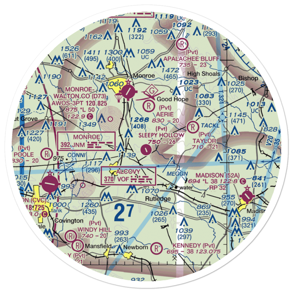 Sleepy Hollow Airport (18GA) VFR Sectional Sticker (30 mile) 