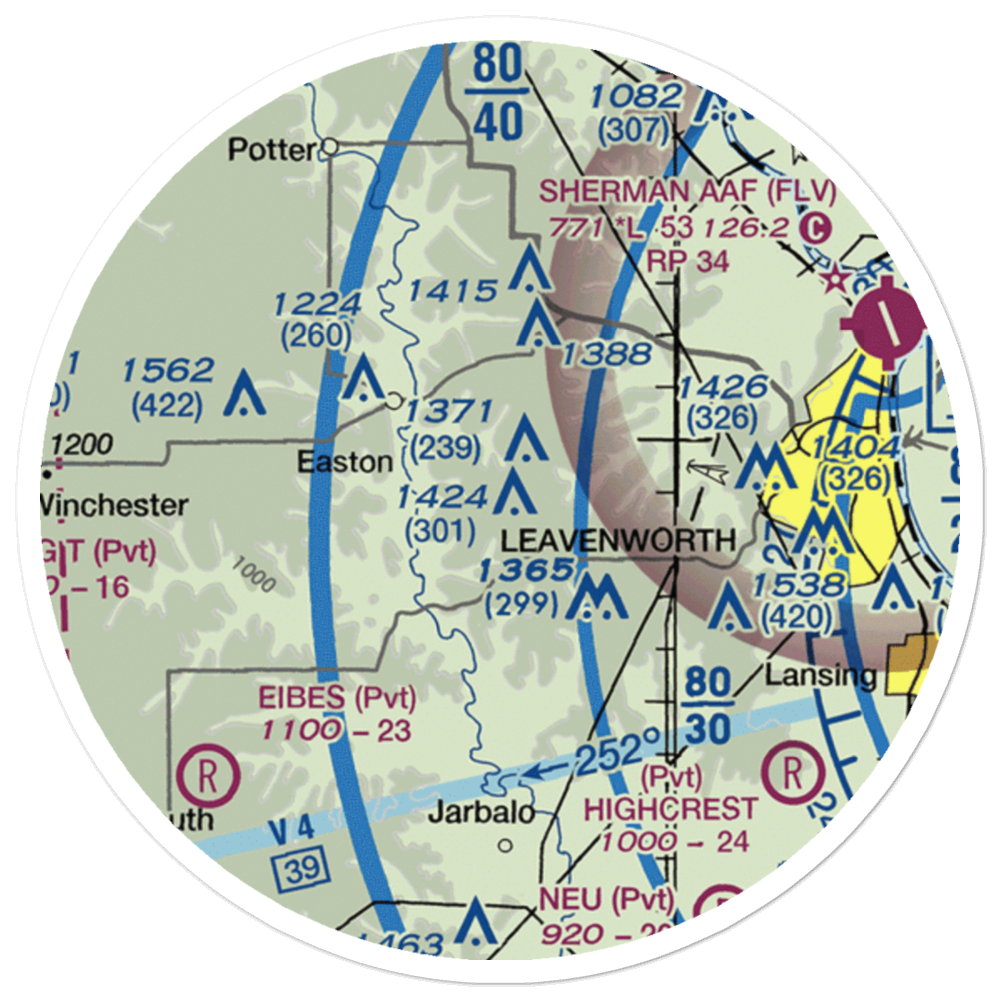 Risky Airport (1KS2) VFR Sectional Sticker (20 mile) 