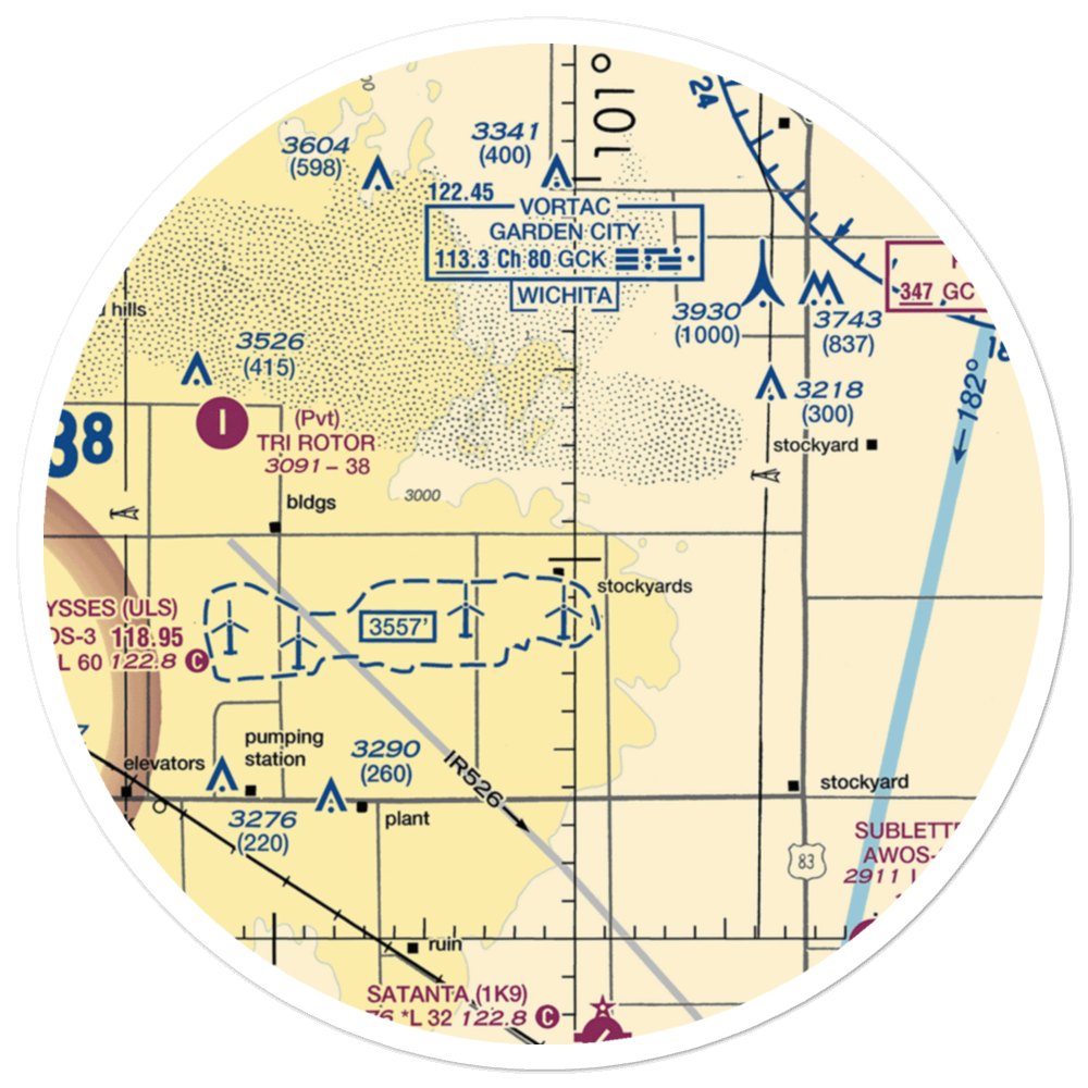 Hitch Feeders Ii Inc. Airport (1KS7) VFR Sectional Sticker (30 mile) 