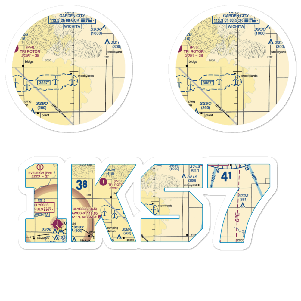 Hitch Feeders Ii Inc. Airport (1KS7) VFR Sectional Sticker Pack 