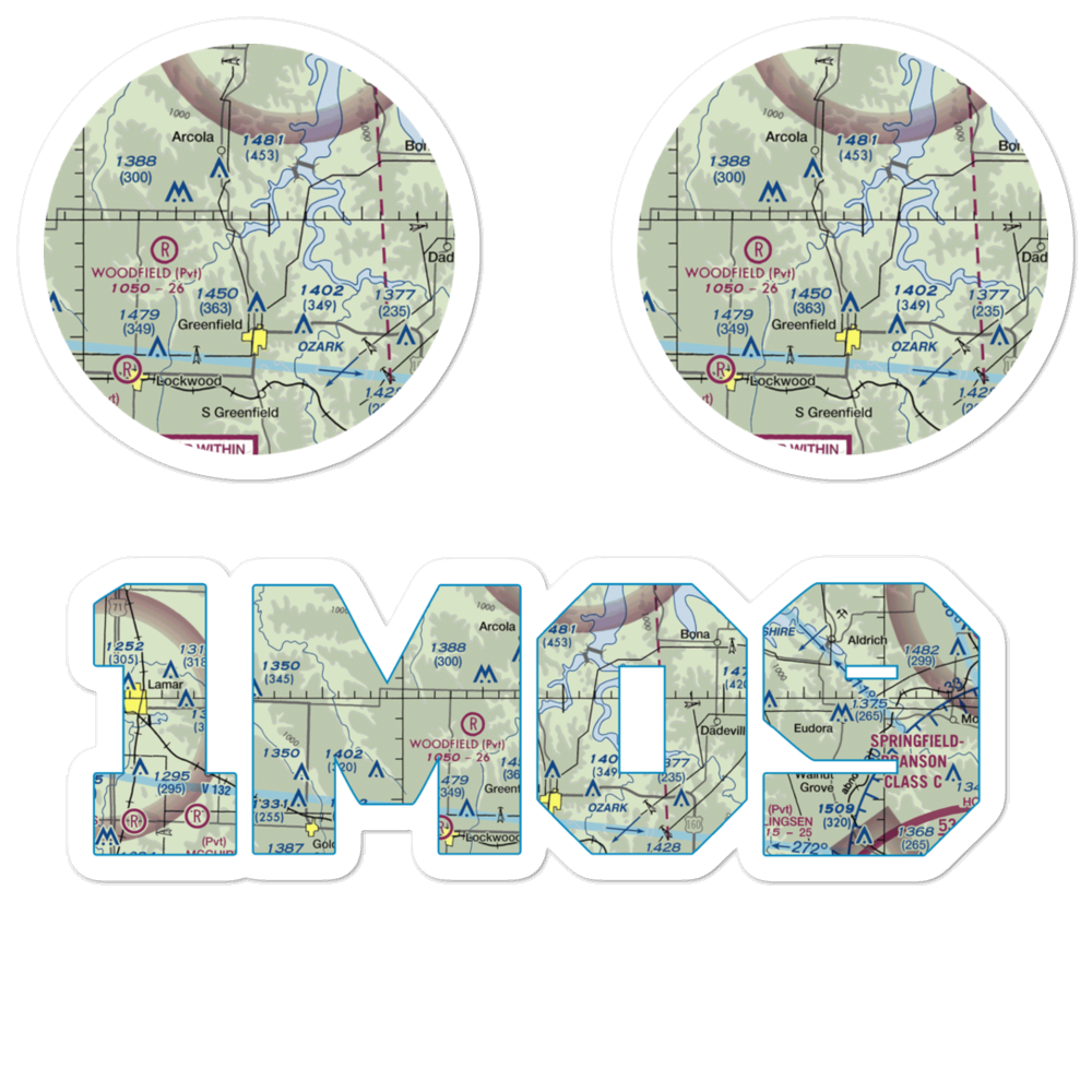 Eagle's Point & Red Barn Village Airpark (1MO9) VFR Sectional Sticker Pack 