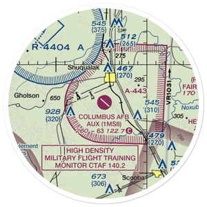 Columbus Air Force Base Aux Field Airfield (1MS8) VFR Sectional Sticker (20 mile)