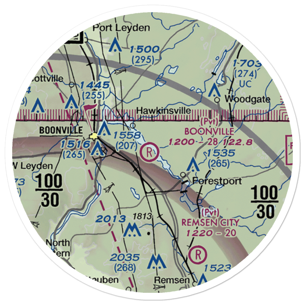 Boonville Inc Airport (1NK7) VFR Sectional Sticker (20 mile) 