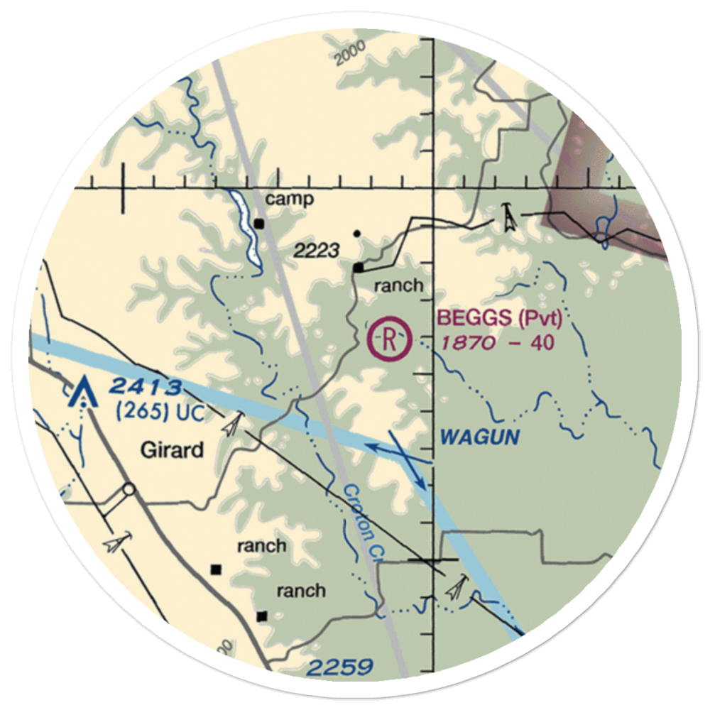 Beggs Ranch Airport (1TX3) VFR Sectional Sticker (20 mile) 