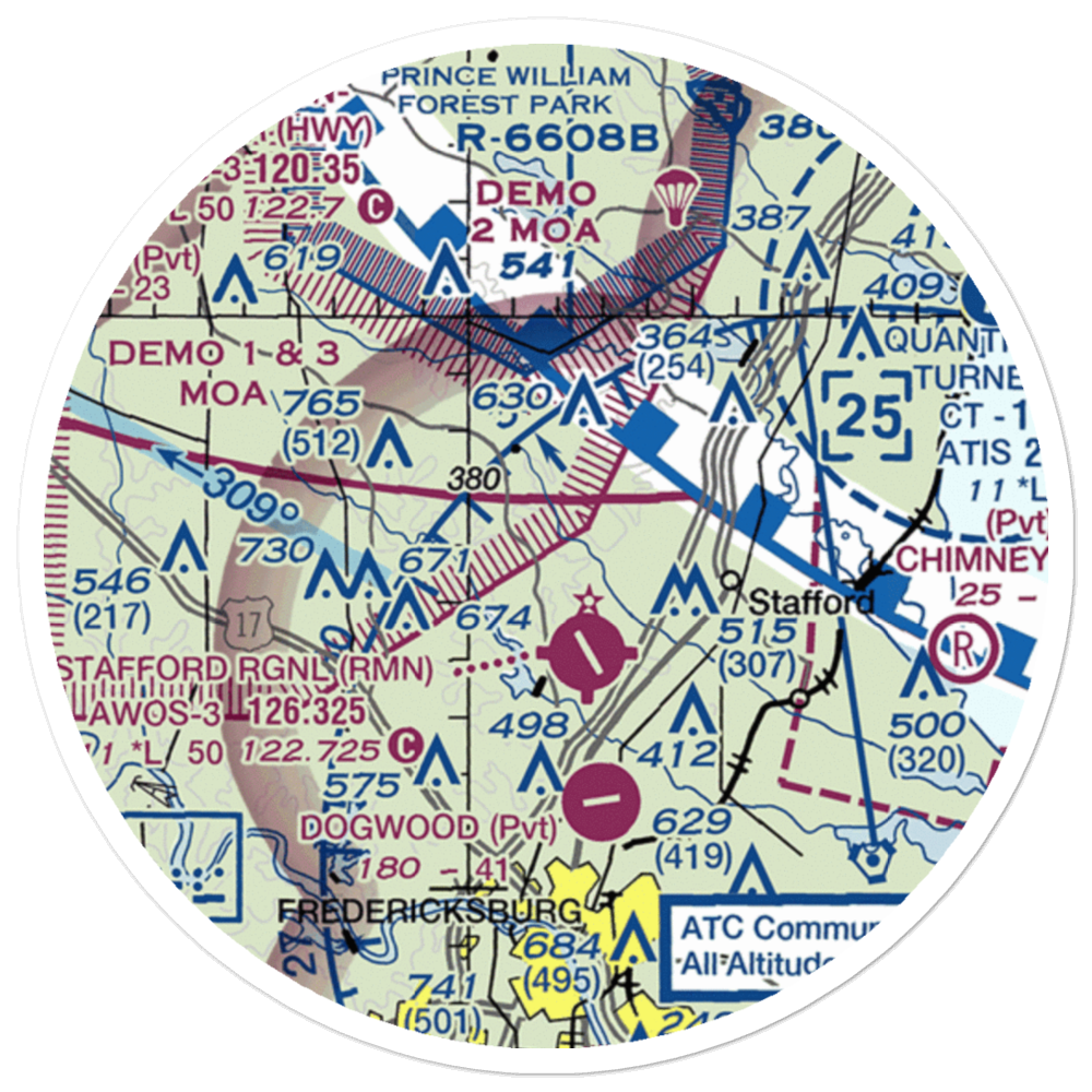 Flying T Farm Airport (1VA9) VFR Sectional Sticker (20 mile) 