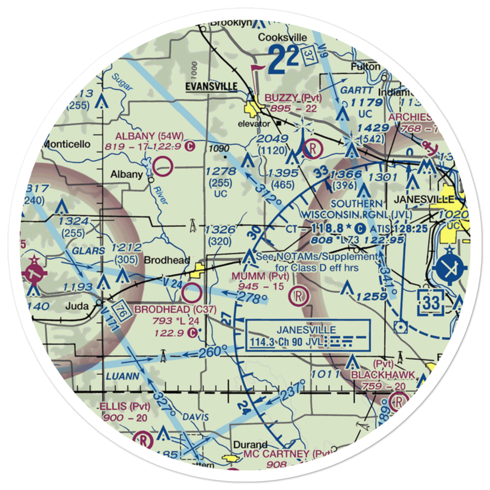 Spring Valley Farm Airport (1WI0) VFR Sectional Sticker (30 mile) 