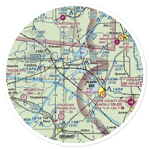 Beaver Dam Lake Seaplane Base (1WI5) VFR Sectional Sticker (30 mile)