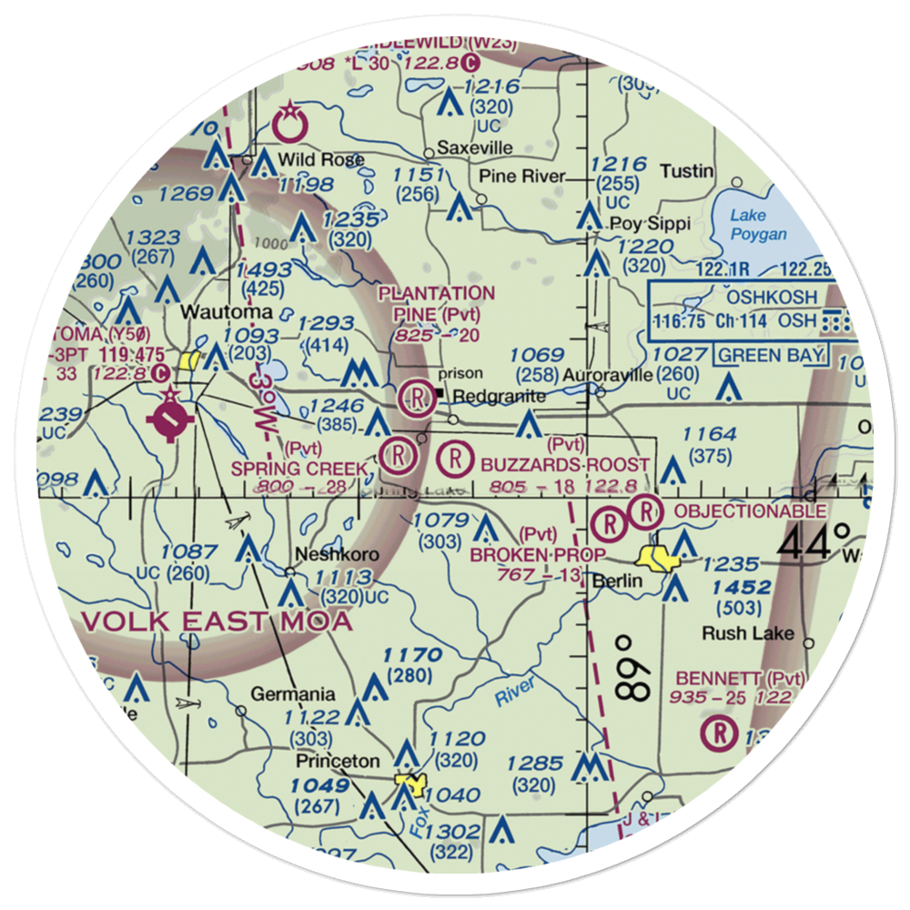 Buzzards Roost Airport (1WI7) VFR Sectional Sticker (30 mile) 
