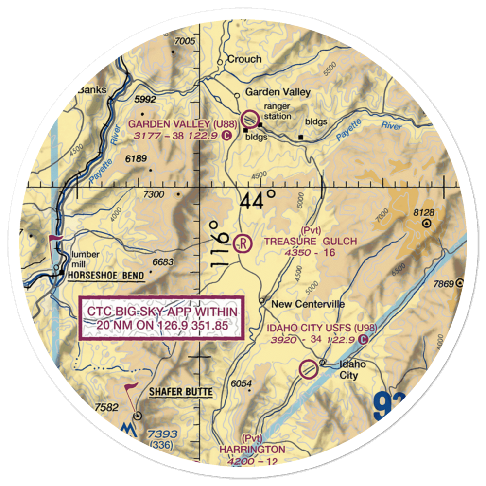 Treasure Gulch Airport (22ID) VFR Sectional Sticker (30 mile) 