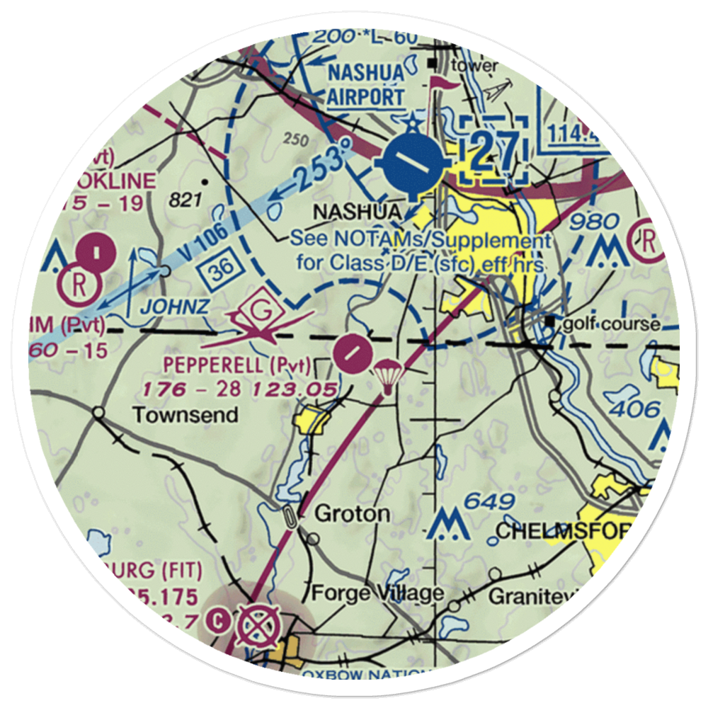 Pepperell Airport (26MA) VFR Sectional Sticker (20 mile) 
