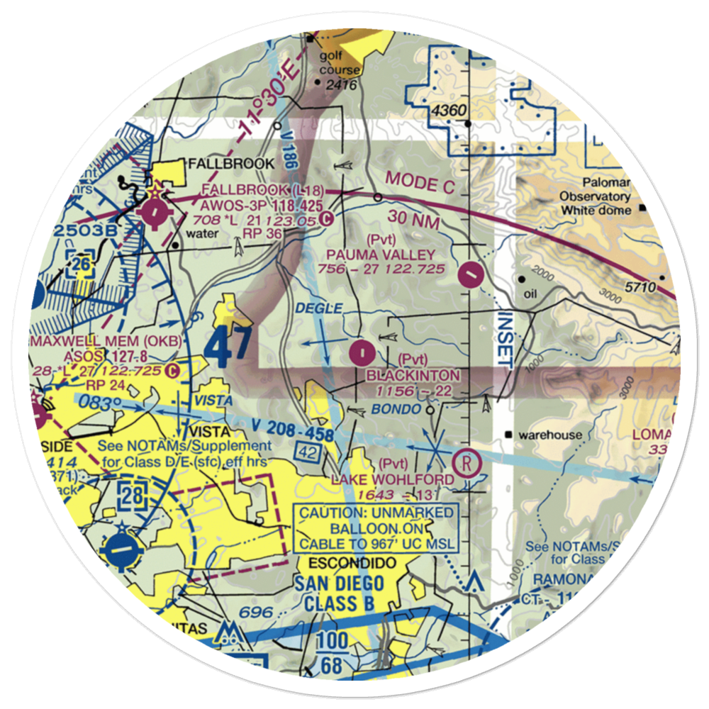 Blackinton Airport (2CA4) VFR Sectional Sticker (30 mile) 