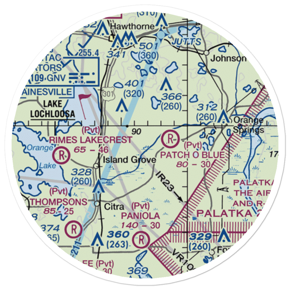 Marjorie Kennan Rawlings Airport (2FD2) VFR Sectional Sticker (20 mile) 