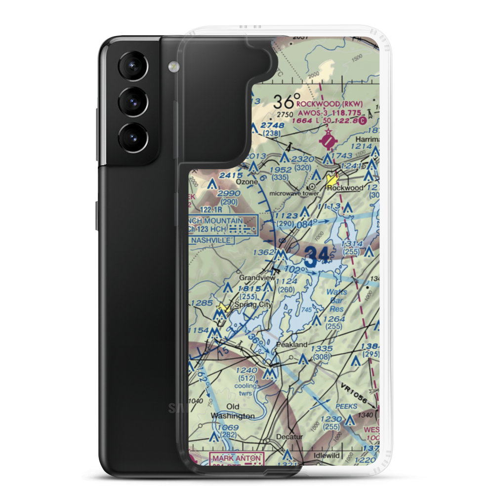 100 Aker Wood Airport (TN41) VFR Sectional Samsung Case Samsung Galaxy S21 Plus model shown
