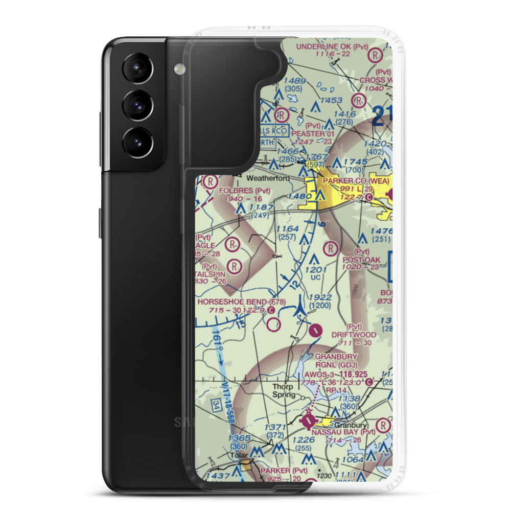 A M I G O For Christ Airport (2TA9) VFR Sectional Samsung Case Samsung Galaxy S21 Plus model shown