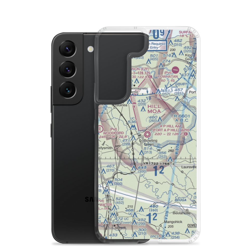 A P Hill AAF (Fort A P Hill) Airport (APH) VFR Sectional Samsung Case Samsung Galaxy S22 model shown