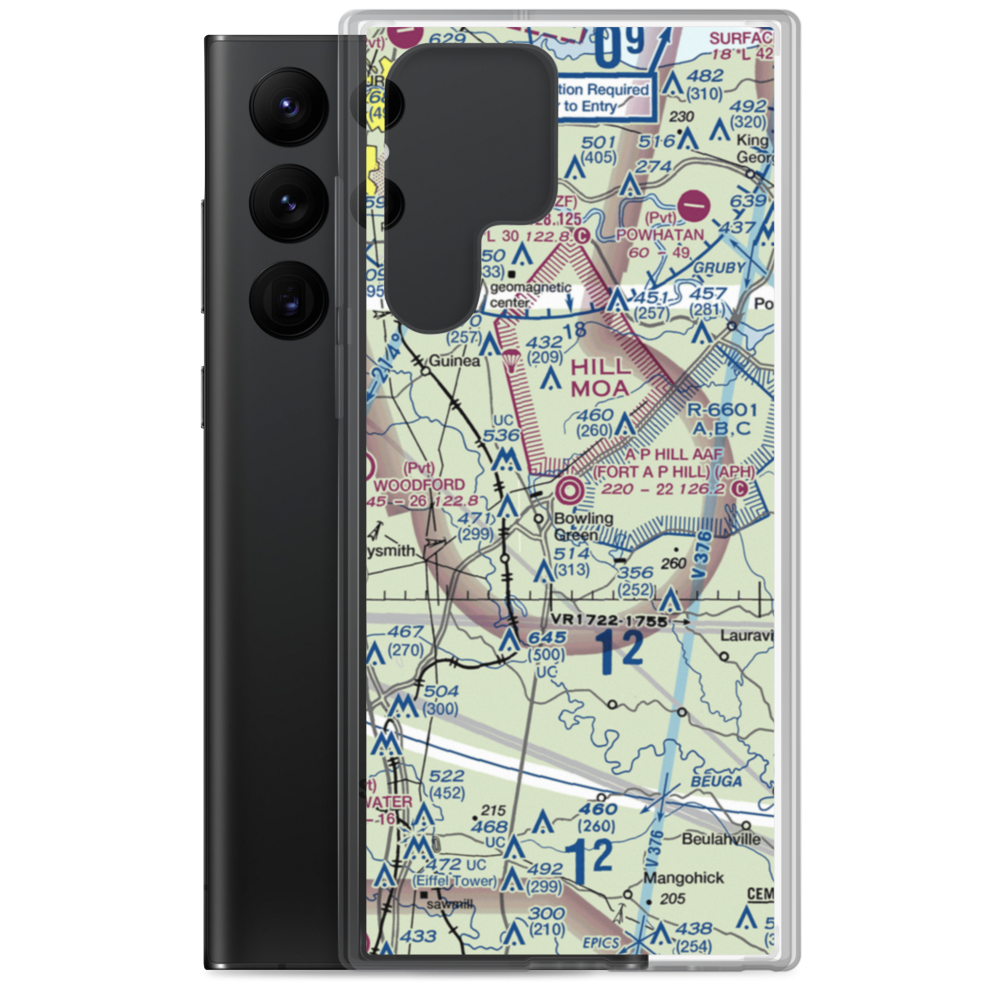 A P Hill AAF (Fort A P Hill) Airport (APH) VFR Sectional Samsung Case Samsung Galaxy S22 Ultra model shown