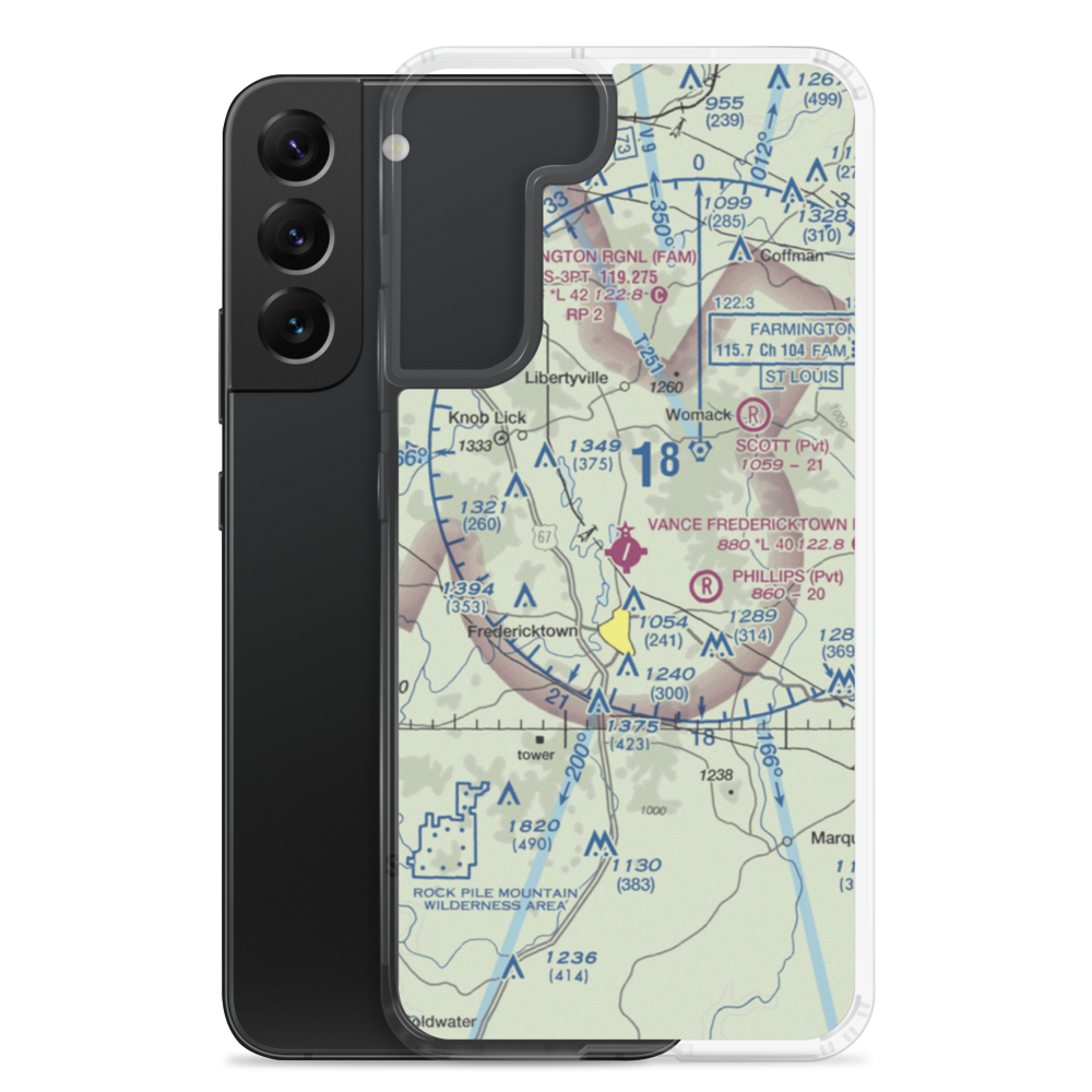 A Paul Vance Fredericktown Regional Airport (H88) VFR Sectional Samsung Case Samsung Galaxy S22 Plus model shown