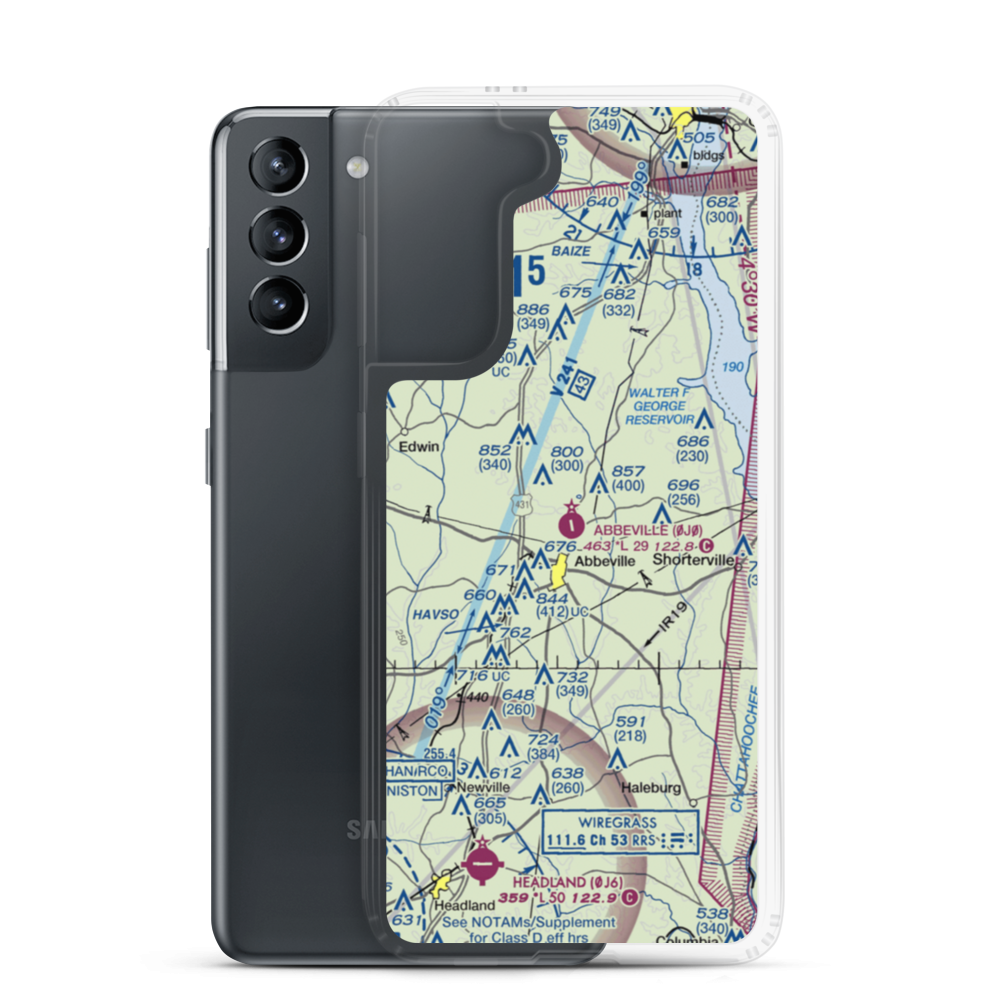 Abbeville Municipal Airport (0J0) VFR Sectional Samsung Case Samsung Galaxy S21 model shown