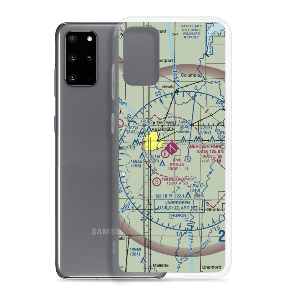 Aberdeen Regional Airport (ABR) VFR Sectional Samsung Case Samsung Galaxy S20 Plus model shown