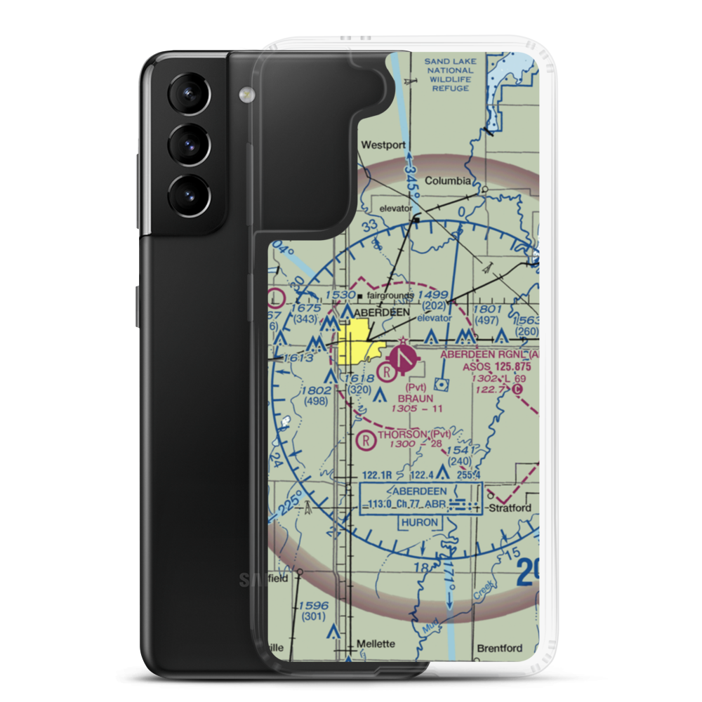 Aberdeen Regional Airport (ABR) VFR Sectional Samsung Case Samsung Galaxy S21 Plus model shown