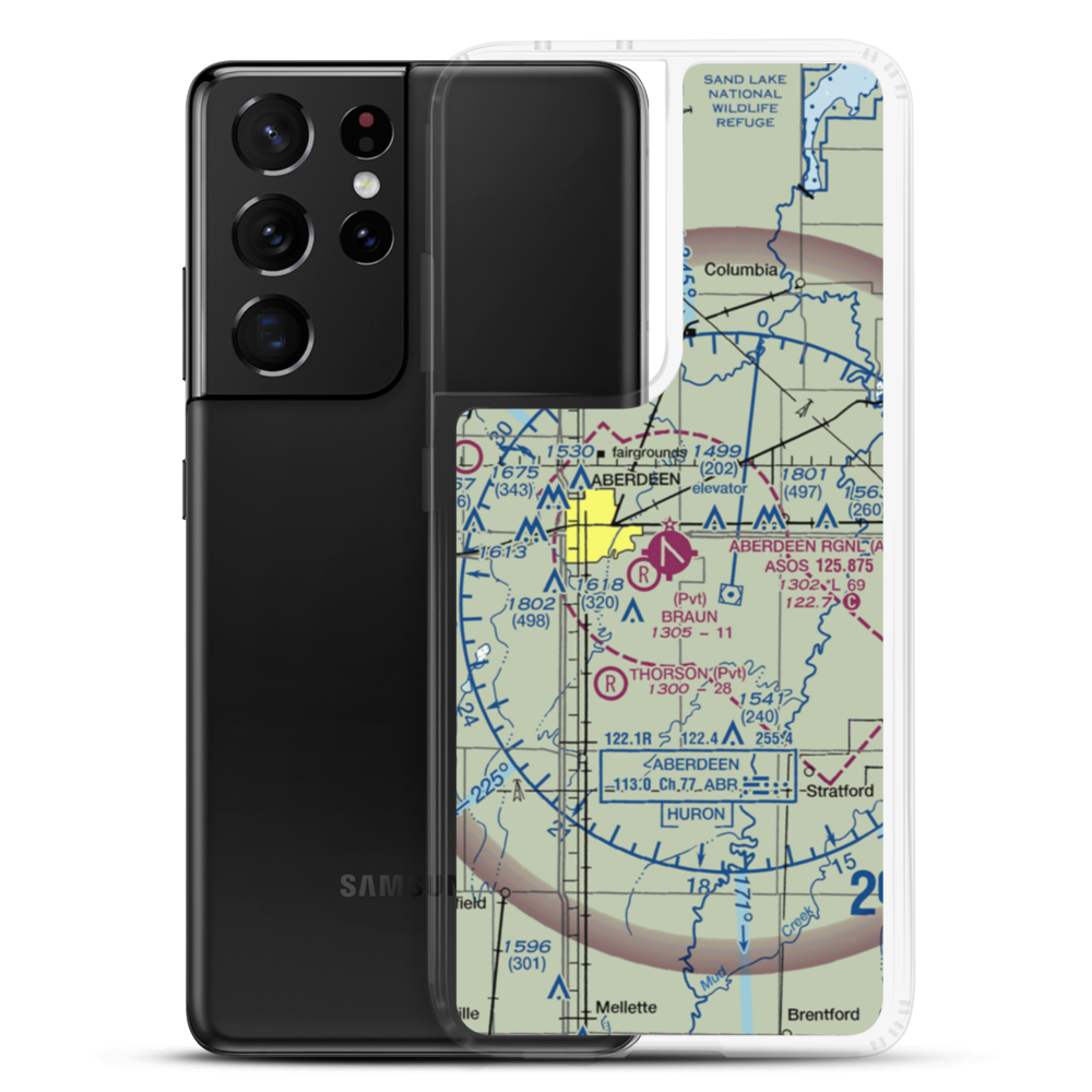 Aberdeen Regional Airport (ABR) VFR Sectional Samsung Case Samsung Galaxy S21 Ultra model shown