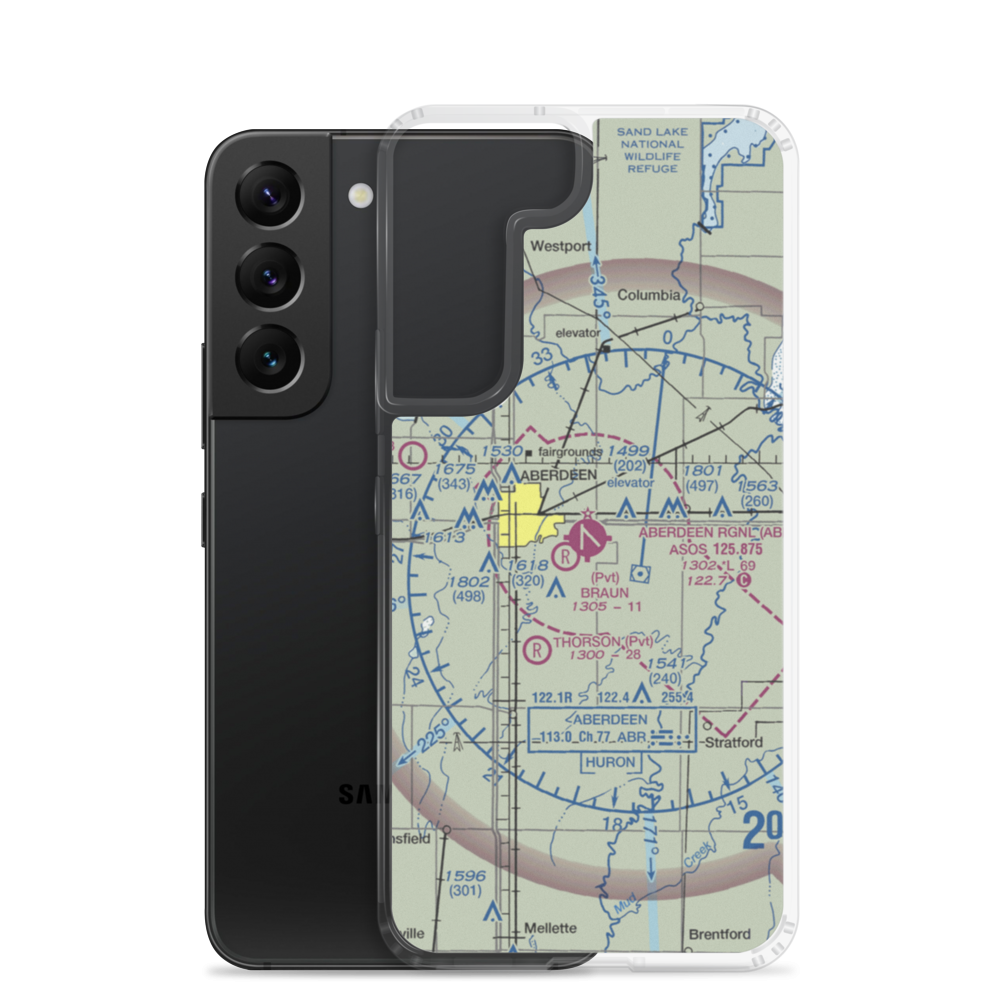 Aberdeen Regional Airport (ABR) VFR Sectional Samsung Case Samsung Galaxy S22 model shown
